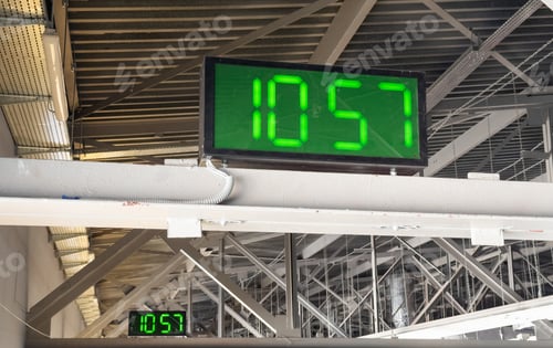 Preview: Digital clock in airport terminal.