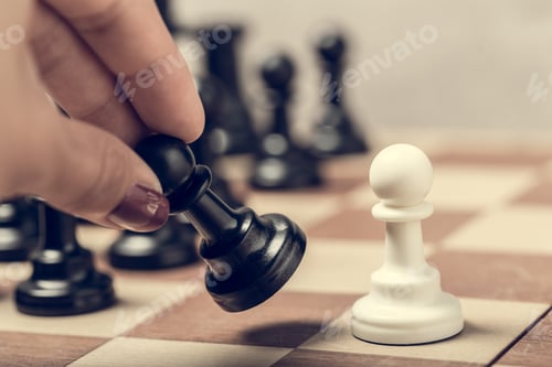 Preview: chess pieces on the board in blur selective focus. creative photo