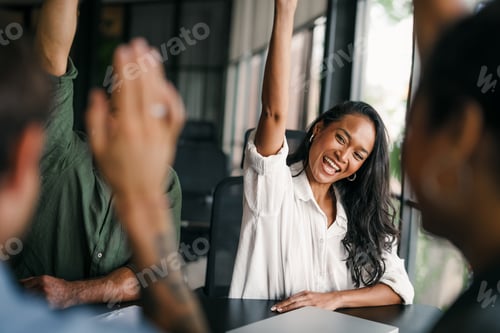 Preview: Joyful, excited diverse entrepreneurs are celebrating their success and the great work environment