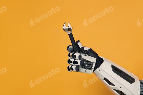 Preview: Robot isolated on orange background