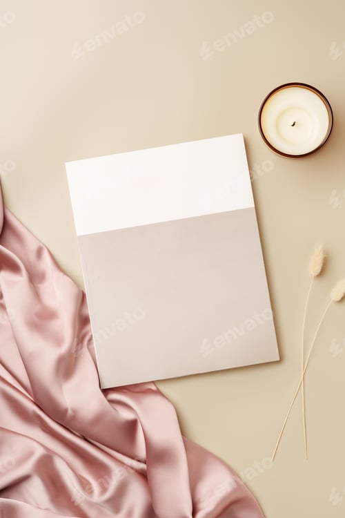 Preview: Blank stack of paper on beige background top view