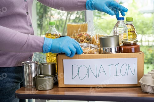 Preview: Foodstuff for donation, storage and delivery. Various food, pasta, cooking oil and canned food