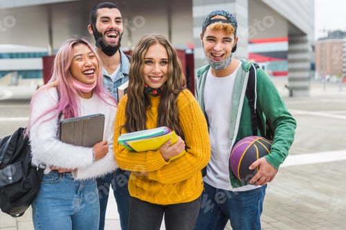 Preview: Group of young students bonding outdoors