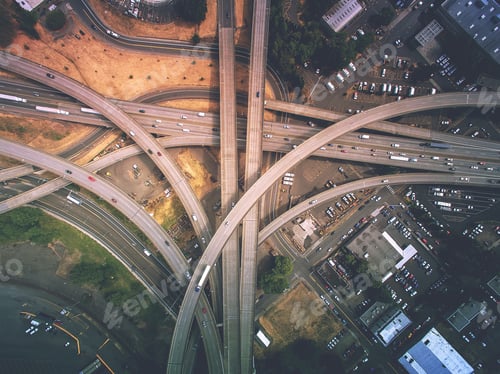 Preview: Drone view of the highways intersecting below. Portland Oregon