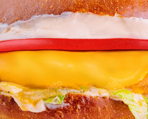 Preview: American cheese chicken burger with fresh salad
