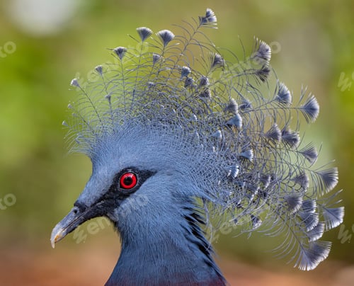 Preview: Closeup shot of a western crowned pigeon, Goura cristata.