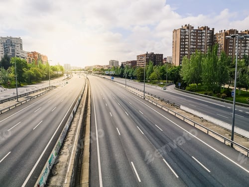 Preview: Empty M30 Highway in Madrid during COVID-19 pandemic outbreak and quarantine.