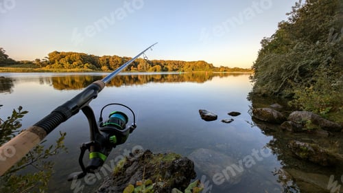Preview: fishing rod and reel, fishing at Corrib river at Galway, Ireland, spinning, angling, catch and rele