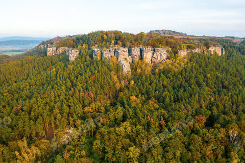 Preview: Bohemian Paradise. Sandstone rock formation group in Cesky raj at sunset