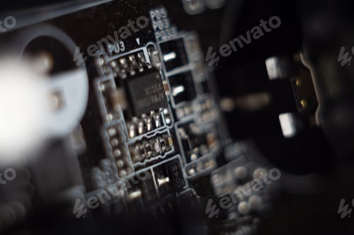 Preview: Shallow focus shot of an electric guitar motherboard