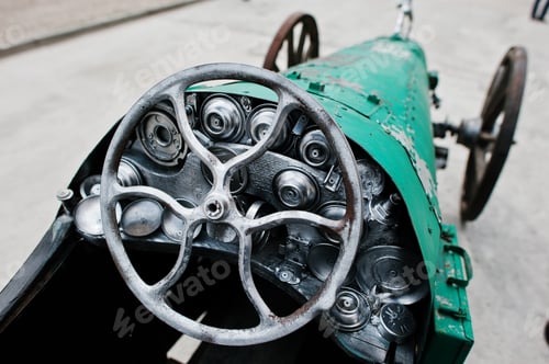 Preview: Iron handmade steering wheel at vintage sport car