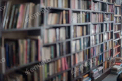 Preview: Defocused background of books on rack in library