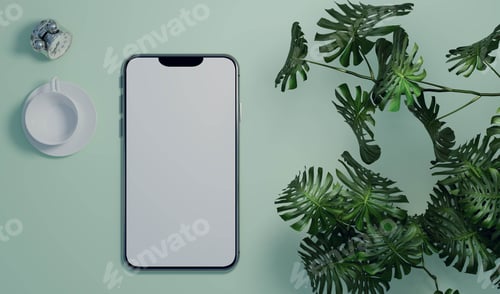 Preview: smart phone mock up with monstera leaf
