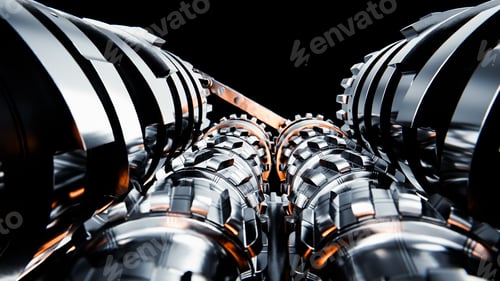 Preview: Complex futuristic engine rotating with gears and pistons