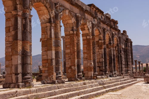 Preview: Beautiful shot of an archaeological site and the ancient Berber-Roman city Volubilis