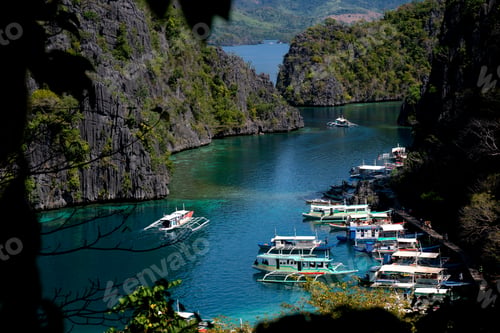 Preview: Palawan, Philippines, aerial view of Kayangan Lake in Coron island.