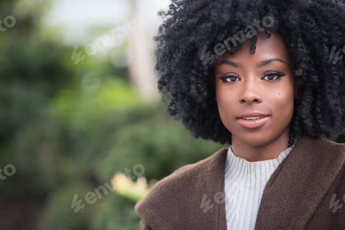 Preview: Pretty African American woman with black curly hair