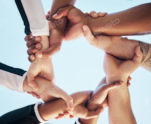 Preview: Hands, link or chain with people on team, collaboration and solidarity with support and connection