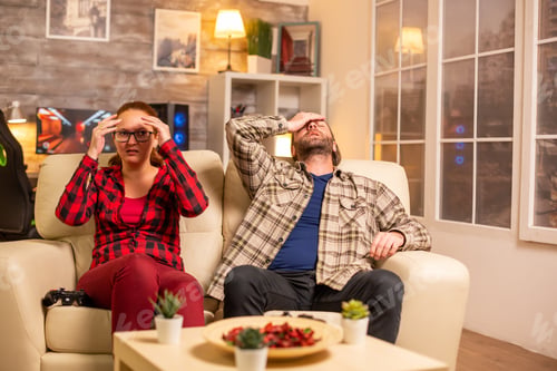 Preview: Angry and frustrated gamers losing while playing video games