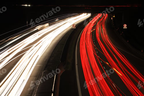 Preview: Long exposure of cars on a highway at night