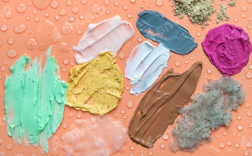 Preview: Different smears of cosmetics. Selective focus. Wet.