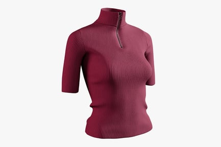 Preview: Red Ribbed Knit Women's T-Shirt with Zipper Detail