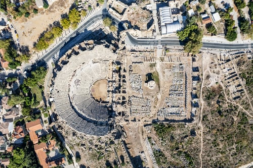 Preview: Aerial view of ancient Side town, Antalya Province, Turkey