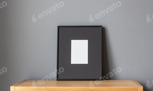 Preview: empty frame on wooden shelf