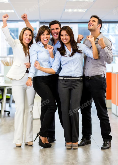 Preview: Successful Business Team At The Office With Arms Up