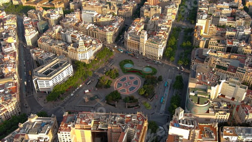 Preview: Aerial view of Plaça Catalunya in Barcelona, Spain. This square is considered to be the city center