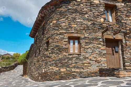 Preview: Slate stone antique village of Roblelacasa. Black architecture. Spain