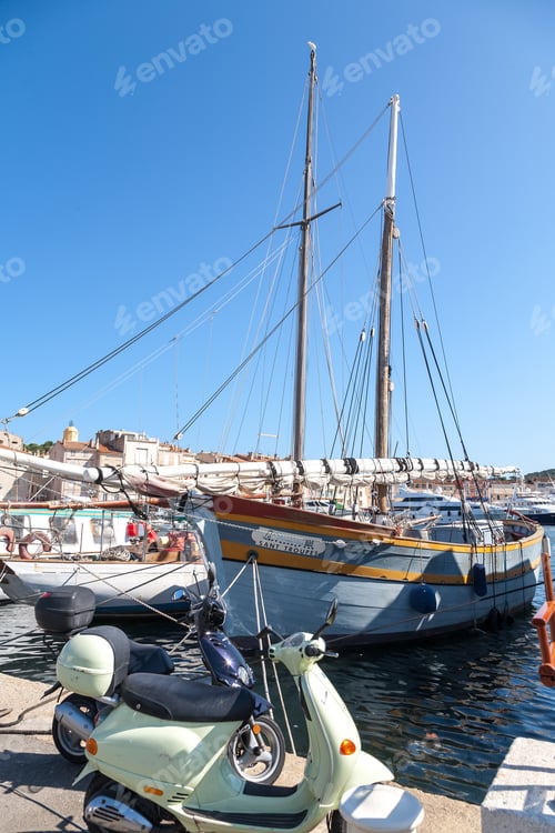 Preview: Saint Tropez, France - September 16, 2008: View Of Saint Tropez Harbor With Yachts And Bikes On