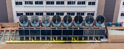 Cooling towers in data center building.