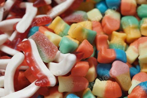 Preview: Colorful candy assortment with gummy sweets and fruit shapes