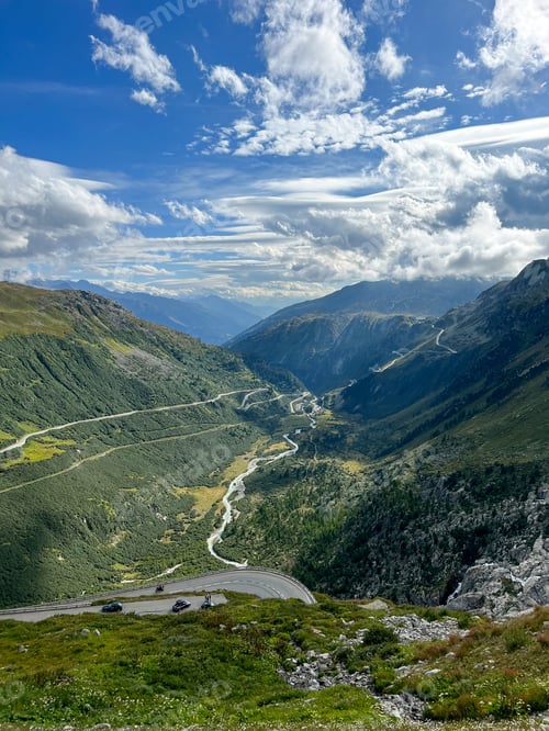 Preview: mountain roads in Switzerland. Traveling along mountain serpentine roads by car