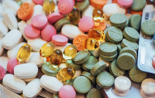 Preview: Medical colorful pills, capsules or supplements for the treatment and health care