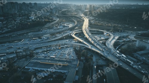 Preview: Night urban traffic road system sight aerial view