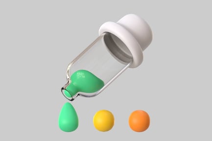 Visualização: Garrafa de vidro com detalhes em forma de gota e trio de laranjas vibrantes