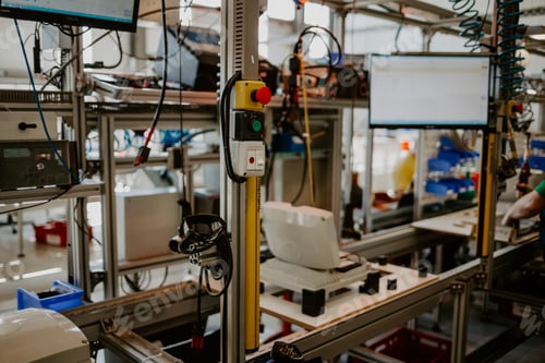 Preview: Automated workshop conveyor for production of glass lamps bulbs factory.