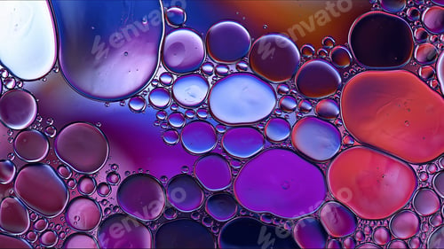 Preview: Abstract Colorful Food Oil Drops Bubbles and spheres Flowing on Water Surface