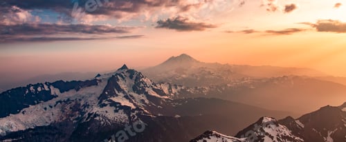 Preview: American Aerial Mountain Landscape Panorama. Nature Background at Sunset