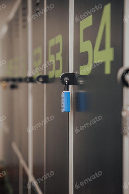 Preview: Close-up shot of gray metal lockers in a hospital setting