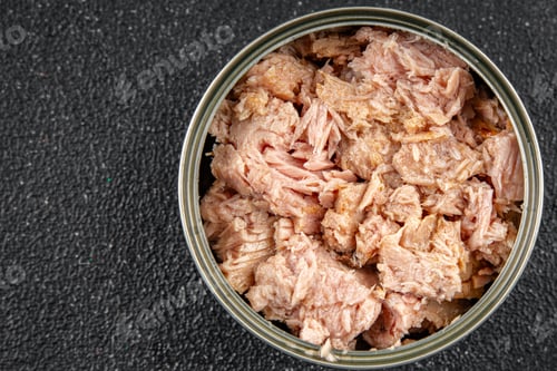 Preview: Tuna canned fish seafood appetizer dish organic product fresh tasty gourmet food background