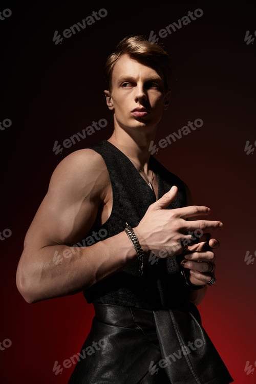 Preview: Capturing modern masculinity through the confident gaze of a young man in bold attire
