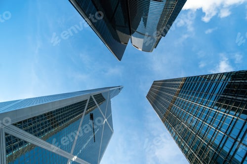 Preview: Modern business building glass of skyscrapers, central Hong Kong, Business concept