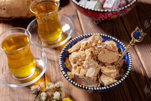 Preview: Tasty halva with tea on the table