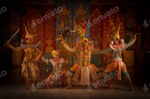 Preview: Khon is art culture Thailand Dancing in masked Tos-sa-kan and Hanuman are fighting in literature Ram