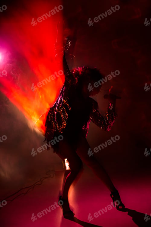 Preview: Stylish woman singing on stage