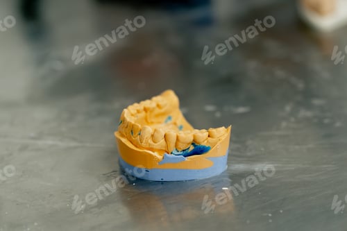 Preview: close-up professional laboratory for the production of dental prosthesis veneers on table there is a