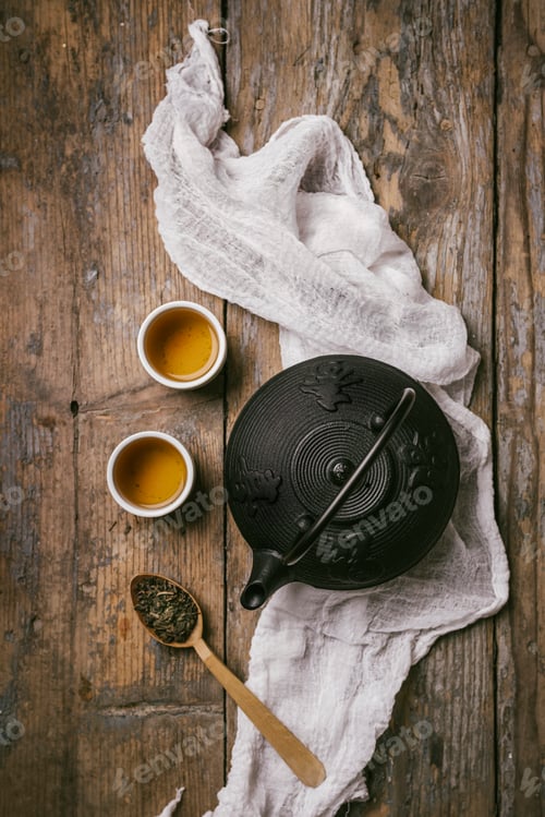 Preview: Traditional japanese herbal tea recipe prepared in cast iron teapot